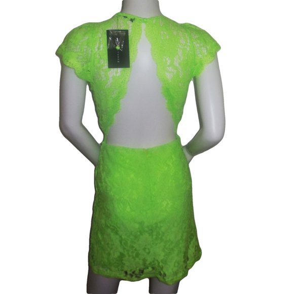 Dress Lace Lime Green Minidress open back Clubwear party night out NWT - Picture 2 of 6